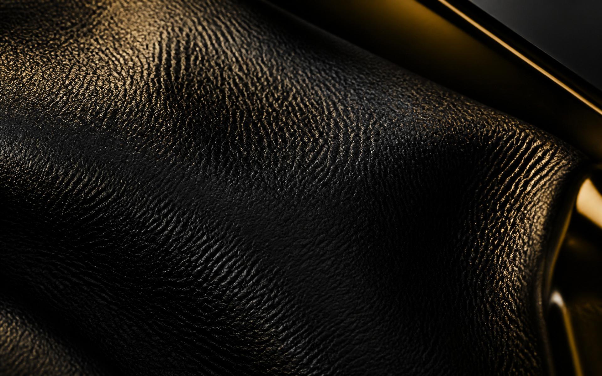 Premium black leather hide with gold reflection